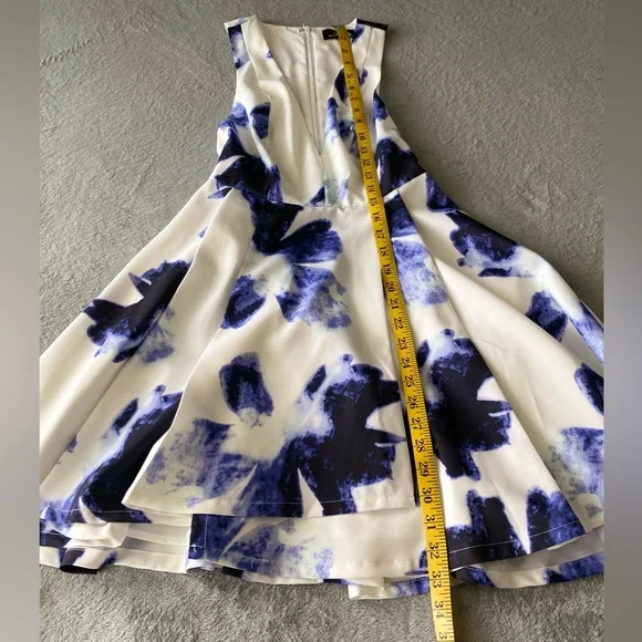 Seeing Chic Blue and Ivory Print Skater Dress, XS - Picture 12 of 14